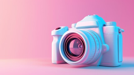 White camera with a pink and blue gradient light.