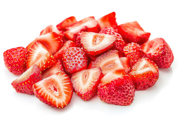Strawberries Cut Into Pieces On White Background With Shadow For Design Solutions Created With Artificial Intelligence