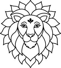 Kids Friendly Lion Head Coloring Page Simple Line Art with Geometric Flower Mandala