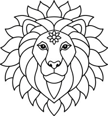 Kids Friendly Lion Head Coloring Page Simple Line Art with Geometric Flower Mandala