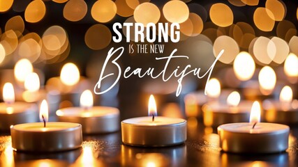 Strong is the new beautiful with candles and bokeh lights.