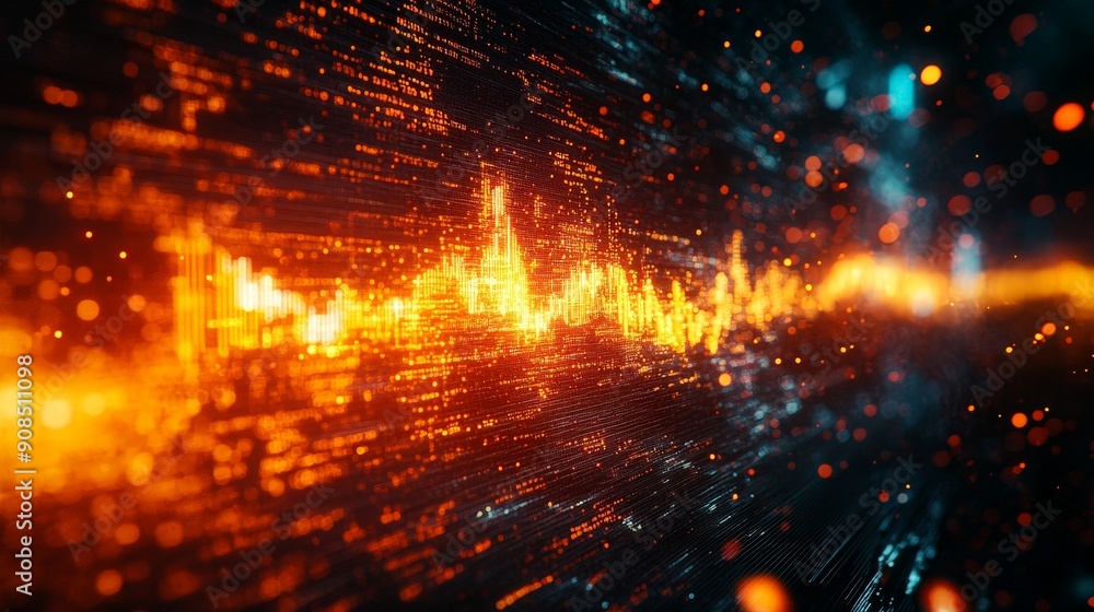Poster market volatility vortex - realistic abstract visualization of colorful stock market data with surre