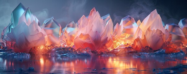 Fototapeta premium Holographic sculpture, futuristic, merging technology and nature from alternate dimensions 3D Render, iridescent lighting, Double Exposure