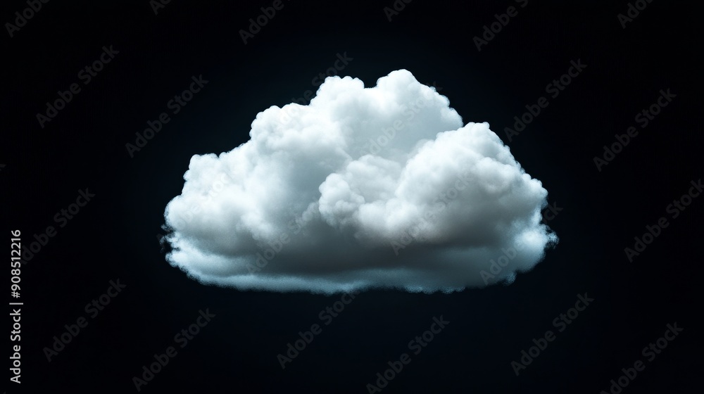 Wall mural single white cloud illustration isolated over black background