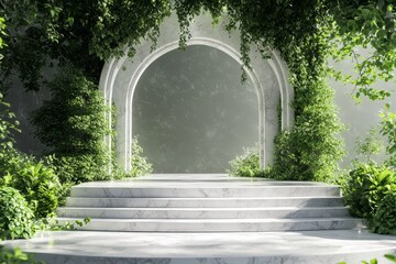 Fototapeta premium Ethereal Beauty Podium in Enchanting 3D Greenery Scene