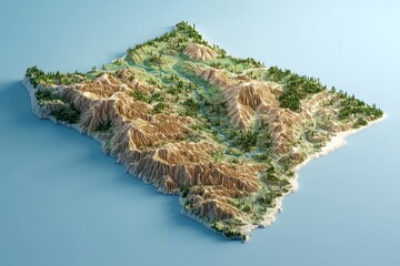 Detailed Isometric 3D Model of California, USA for Infographic Design with Virtual Terrain Mapping