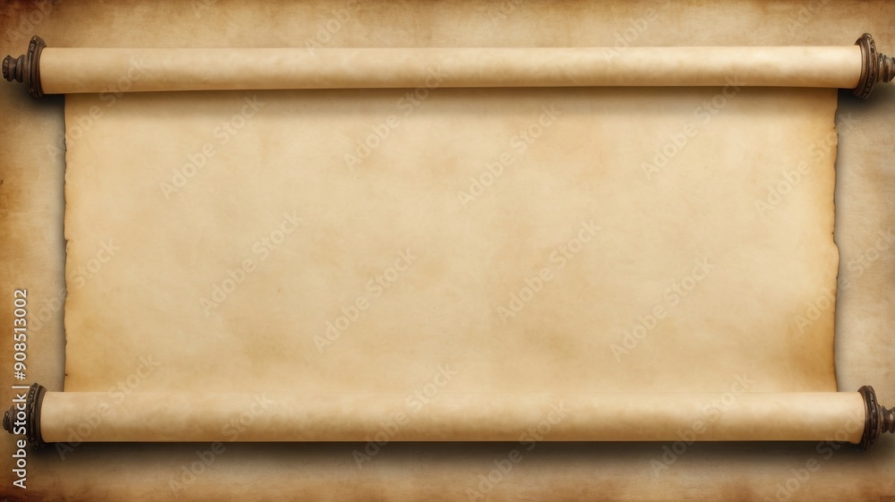 Poster ancient paper scroll with ample copy space: perfect for historical or vintage-themed projects, featu