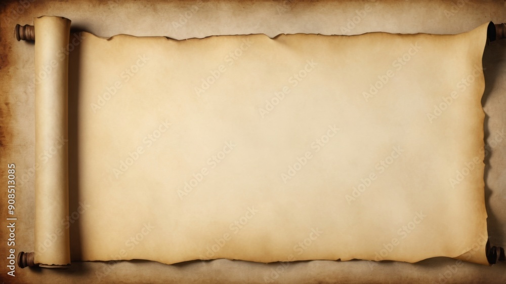 Poster ancient paper scroll with ample copy space: perfect for historical or vintage-themed projects, featu