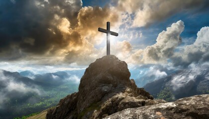 cross in the mountains, A cross on top of a mountain during sunrise