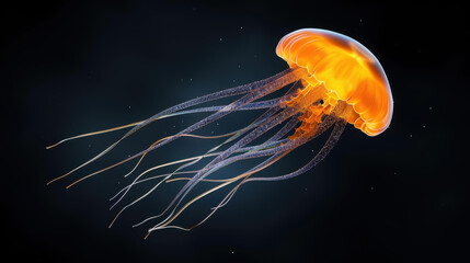 Fototapeta premium Vibrant jellyfish illustration, beautifully rendered in 3D, showcasing intricate details against a neutral background.