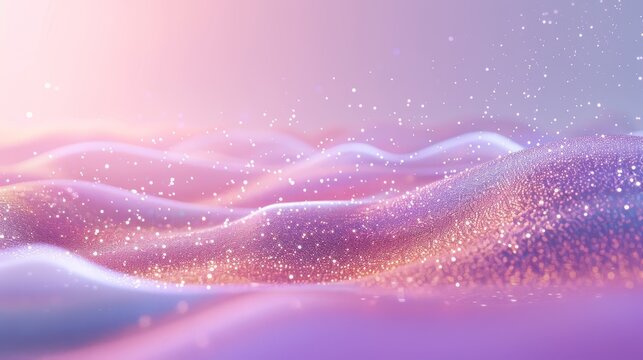 Abstract glittering pastel waves in soft pink and purple hues with sparkling lights