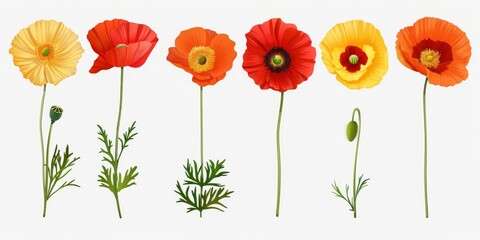 Obraz premium Collection of 2D and 3D Vector Flat Abstract Minimalistic Art of Flowers and Meadow Isolated on a White Background