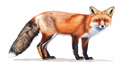 Fototapeta premium A stunning watercolor artwork featuring a sly fox, showcasing its vibrant fur and playful spirit in nature.