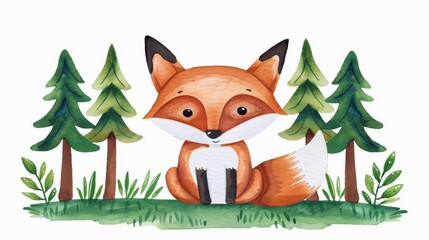 Vibrant watercolor art capturing the charm of woodland creatures, perfect for any nature lovers space.
