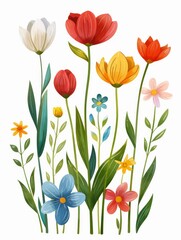 Obraz premium Collection of 2D and 3D Vector Flat Abstract Minimalistic Art of Flowers and Meadow Isolated on a White Background
