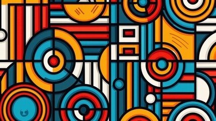 Vibrant handdrawn geometric abstract print showcasing a colorful modern collage pattern for a stylish touch.