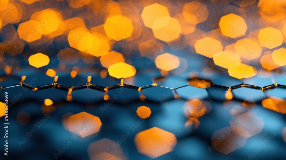 Poster a mesmerizing hexagonal pattern features glowing edges against a dark backdrop