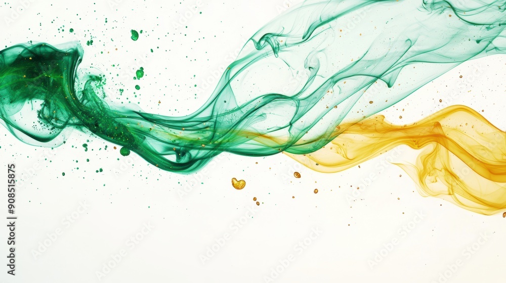 Poster elegant swirling patterns of green and gold smoke create an enchanting visual effect