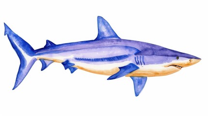 Fototapeta premium A vibrant watercolor sketch of a fierce shark, capturing its powerful form and fluid movement through the ocean.