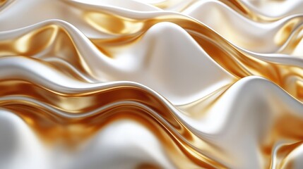Obraz premium Luxurious Gold and White Satin Fabric with Waves and Folds - Abstract Background