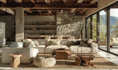 eco friendly home interior with warmth depth and dimension to any space creating an inviting atmosphere. Natural fibers like wool linen cotton bringing a sense of sustainability living room interior
