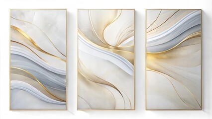 Set of three vertical poster abstract one  simple gold line art