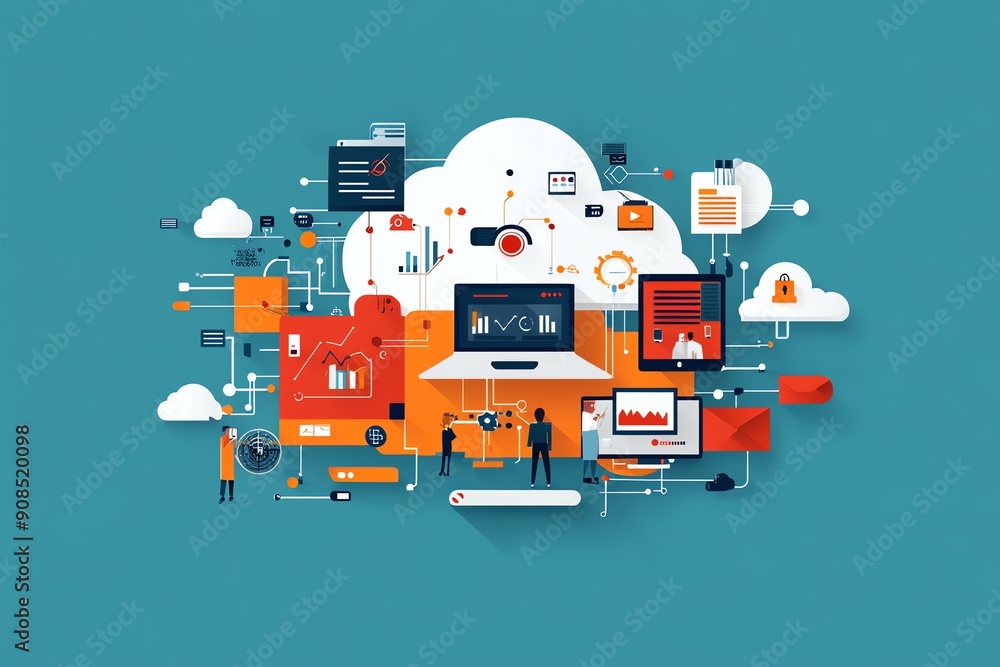 Poster cloud computing network illustration.