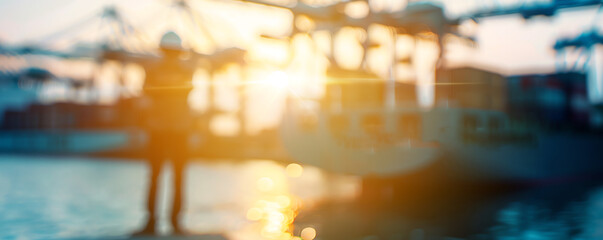 A cargo ship stranded at port with "Export Issues" signs, symbolizing the challenges in exporting goods