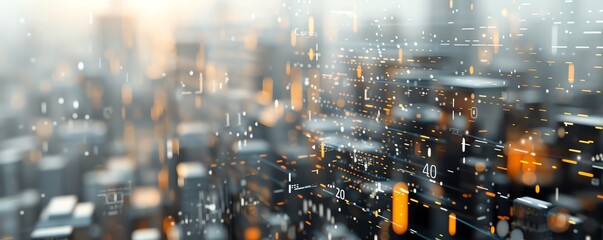 A futuristic cityscape with holographic financial data streams, representing the enlightenment of modern financial systems