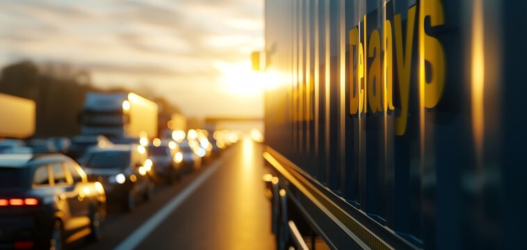 A customs checkpoint with long queues and "Export Delays" notices, illustrating the barriers to exporting goods