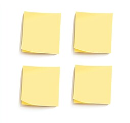 Four Yellow Sticky Notes Isolated on White Background, Vector Illustration in Flat Design, Created in Adobe Illustrator, No Shadowing or Gradients, Simple and Clean