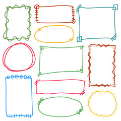 Fototapeta premium A simple hand-drawn set of doodle frames in different shapes.