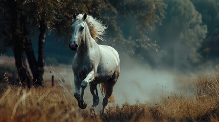 Fototapeta premium White galloping stallion running