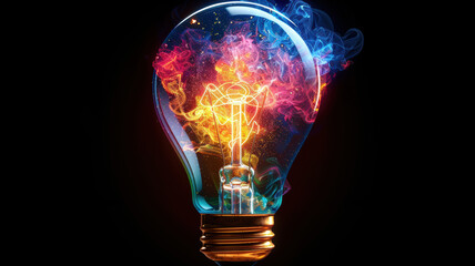 Colorful Lightbulb with Vibrant Flames
