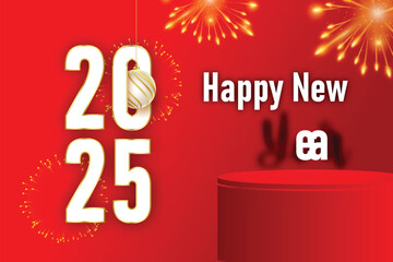 Adobe New Year celebration banner template with 3d DesignIllustrator artwork