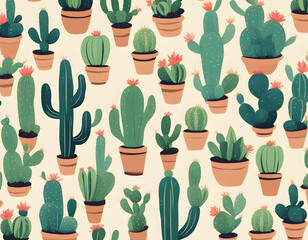 Seamless pattern with cacti. Wild cactus forest. Background