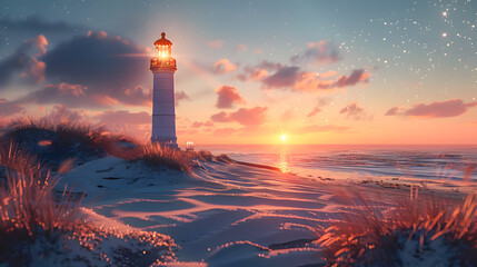 Red lighthouse near the North Sea coast	