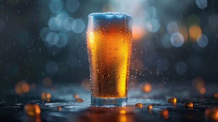 Refreshing Cold Beer in Frosted Glass with Condensation, Digital Artwork