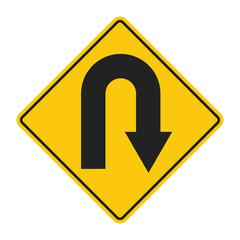 Isolated traffic sign U turns driving is allowed in yellow diamond label,