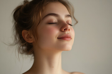 Fototapeta premium A close up of a girl's face with her eyes closed