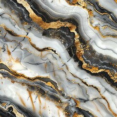 Abstract Swirls of Black, Gold, and White