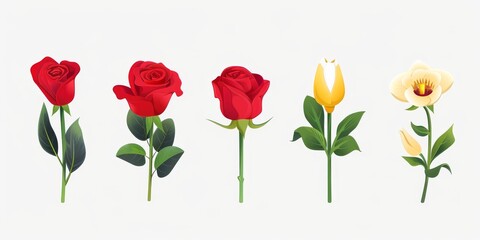 Obraz premium Collection of 2D and 3D Vector Flat Abstract Minimalistic Art of Flowers and Meadow Isolated on a White Background