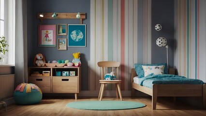 A whimsical and colorful child’s room setup with cheerful design and practical solutions