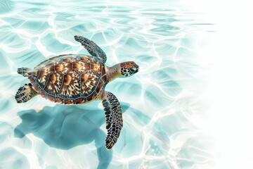 Fototapeta premium Light water color of a turtle swimming peacefully