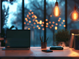 Smart workstation modern office desk wallpaper ai generated graphic  