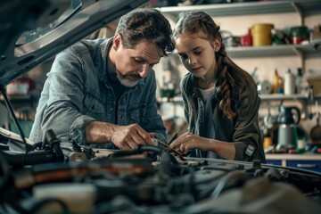 Father and Daughter Fixing a Car