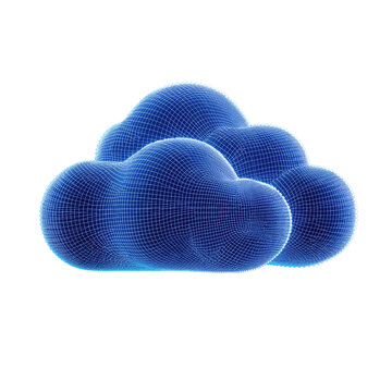 3D illustration of blue clouds with a mesh wireframe, representing digital cloud networks and advanced connectivity. The image emphasizes technology and infrastructure of modern cloud computing.