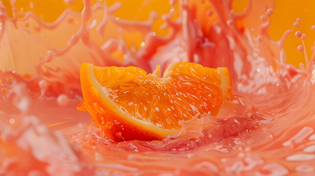 Festive citrus composition, orange slices floating in a drink. Food and drink concept, summer, vitamins, nutrition, diet. Refreshing Aperol spritz with an orange slice and splashes of soda