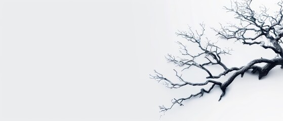 Obraz premium Strange winter tree with twisted, bare branches and a subtle layer of frost, sunlight filtering through