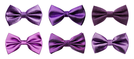 Collection of purple bow tie isolated on a transparent background, cut-out, PNG